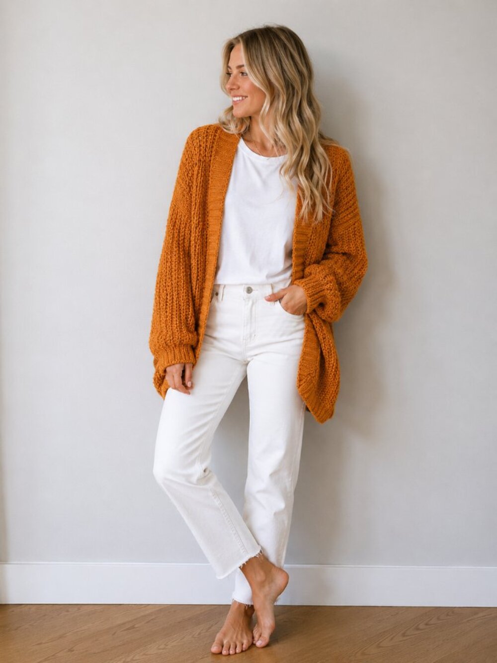 Abercrombie & Fitch Open-Front Orange Knit Cardigan